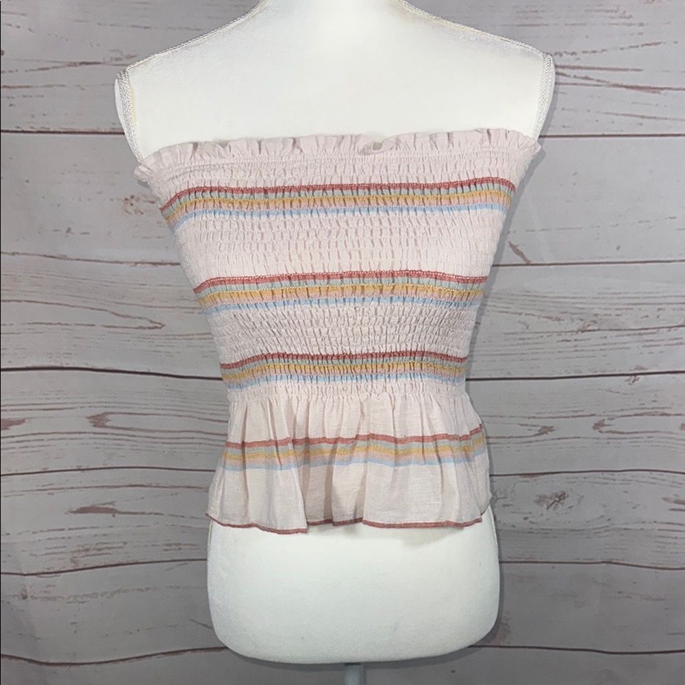 American Eagle Striped Off-Shoulder Smocked Top